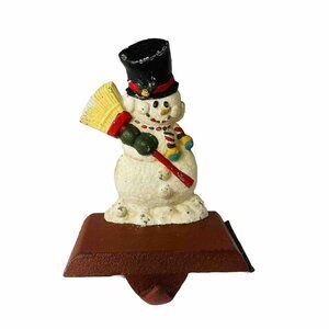 Snowman Metal Christmas Holiday Heavy Cast Iron Stocking Hanger Vintage